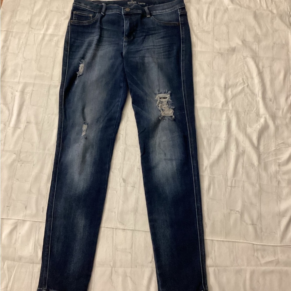 Soho Apparel Dark Blue Distressed Skinny Jeans
